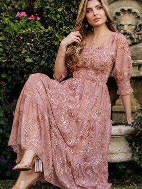 Baltic Born Fabian Jacquard Midi Dress - Mauve and Gold - Medium